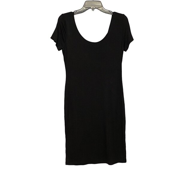 New Popular 21 Jersey Knit Short Sleeve Bodycon Black Dress Women's Size Large - Picture 1 of 8